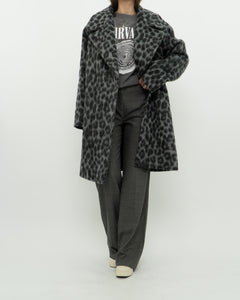 MICHAEL KORS x Grey Leopard Fuzzy Wool-Blend Jacket (XS-M)