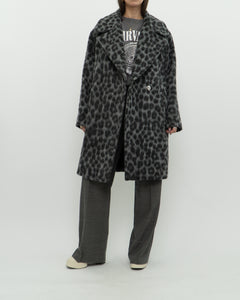 MICHAEL KORS x Grey Leopard Fuzzy Wool-Blend Jacket (XS-M)