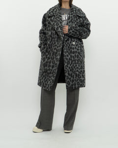 MICHAEL KORS x Grey Leopard Fuzzy Wool-Blend Jacket (XS-M)