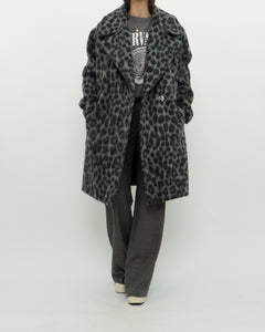 MICHAEL KORS x Grey Leopard Fuzzy Wool-Blend Jacket (XS-M)