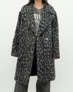 MICHAEL KORS x Grey Leopard Fuzzy Wool-Blend Jacket (XS-M)