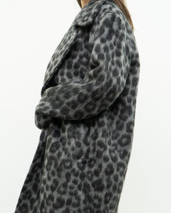 MICHAEL KORS x Grey Leopard Fuzzy Wool-Blend Jacket (XS-M)