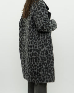 MICHAEL KORS x Grey Leopard Fuzzy Wool-Blend Jacket (XS-M)