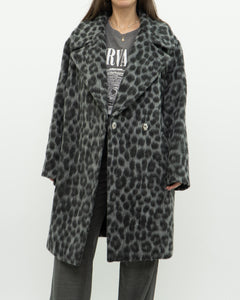 MICHAEL KORS x Grey Leopard Fuzzy Wool-Blend Jacket (XS-M)