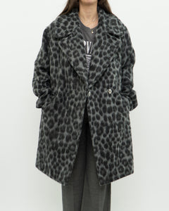 MICHAEL KORS x Grey Leopard Fuzzy Wool-Blend Jacket (XS-M)