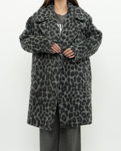 MICHAEL KORS x Grey Leopard Fuzzy Wool-Blend Jacket (XS-M)