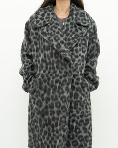 MICHAEL KORS x Grey Leopard Fuzzy Wool-Blend Jacket (XS-M)