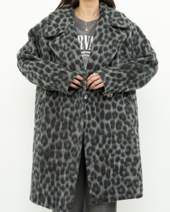 MICHAEL KORS x Grey Leopard Fuzzy Wool-Blend Jacket (XS-M)