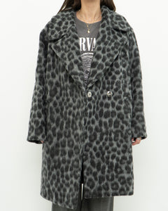 MICHAEL KORS x Grey Leopard Fuzzy Wool-Blend Jacket (XS-M)