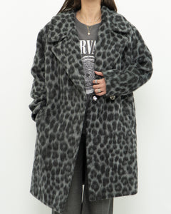 MICHAEL KORS x Grey Leopard Fuzzy Wool-Blend Jacket (XS-M)