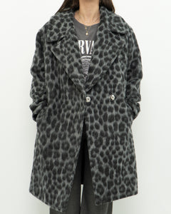 MICHAEL KORS x Grey Leopard Fuzzy Wool-Blend Jacket (XS-M)