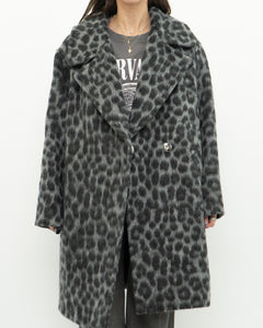 MICHAEL KORS x Grey Leopard Fuzzy Wool-Blend Jacket (XS-M)