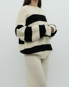 OAK + FORT Cream Striped Knit Sweater (XS-XL)