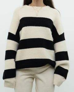 OAK + FORT Cream Striped Knit Sweater (XS-XL)