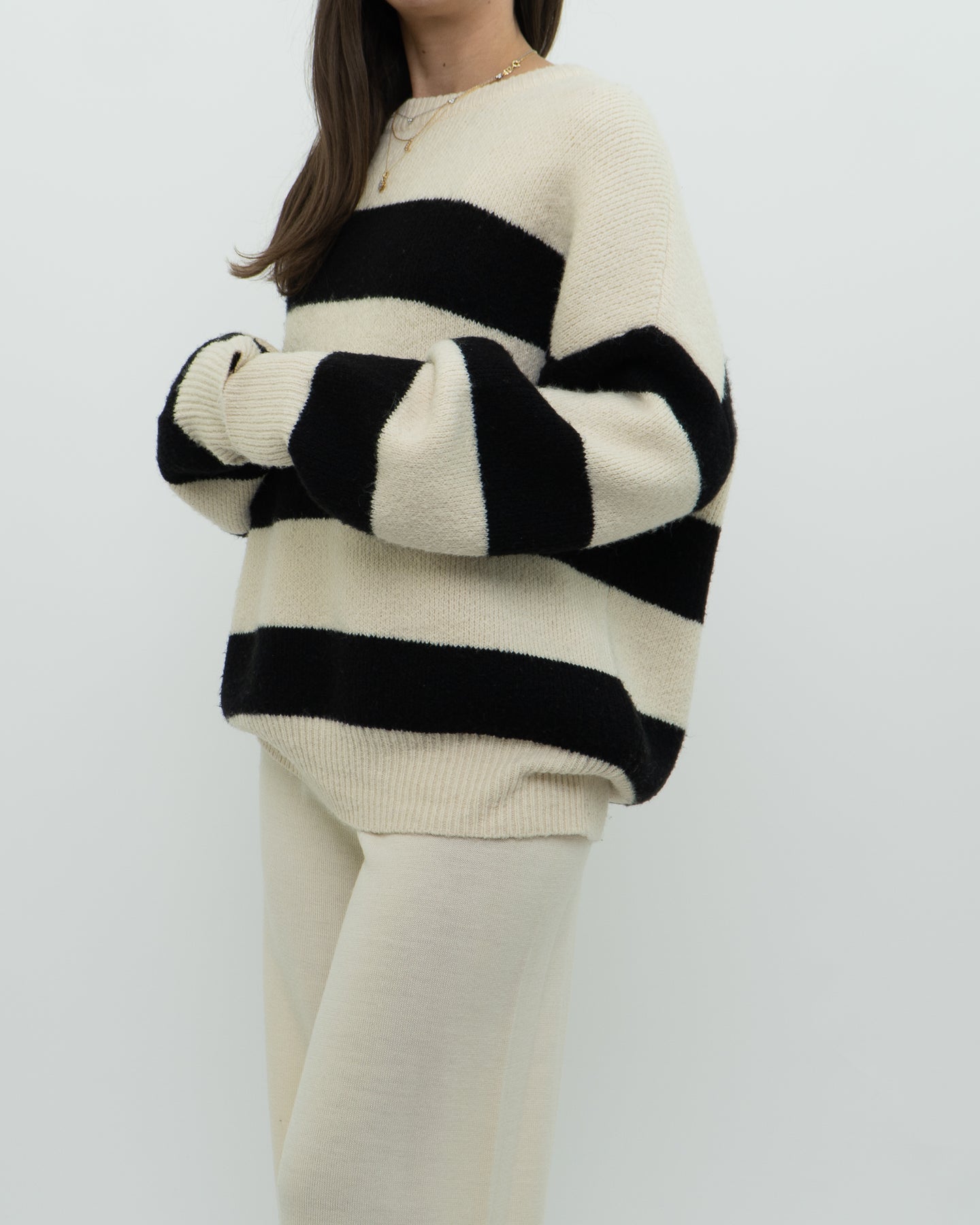 OAK + FORT Cream Striped Knit Sweater (XS-XL)