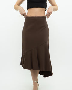 Vintage x Made in Canada x Mocha Assymetric Midi Skirt (S, M)