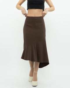 Vintage x Made in Canada x Mocha Assymetric Midi Skirt (S, M)