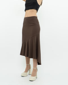 Vintage x Made in Canada x Mocha Assymetric Midi Skirt (S, M)