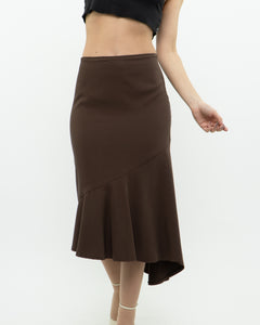 Vintage x Made in Canada x Mocha Assymetric Midi Skirt (S, M)