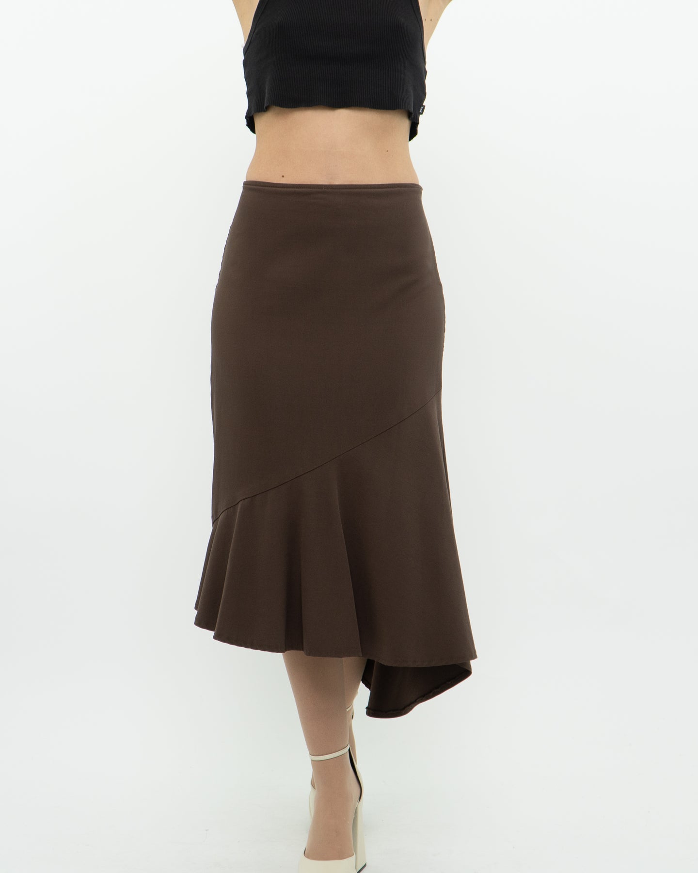 Vintage x Made in Canada x Mocha Assymetric Midi Skirt (S, M)