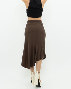 Vintage x Made in Canada x Mocha Assymetric Midi Skirt (S, M)