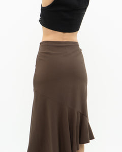 Vintage x Made in Canada x Mocha Assymetric Midi Skirt (S, M)