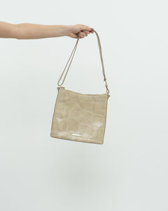 BRAHMIN x Cream Leather Croc Purse