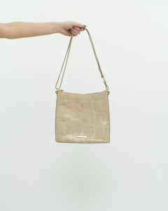 BRAHMIN x Cream Leather Croc Purse