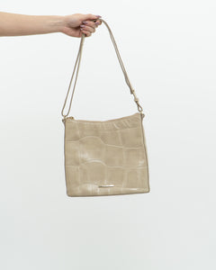 BRAHMIN x Cream Leather Croc Purse