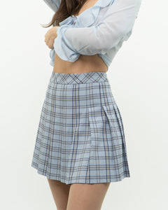 SUNDAY BEST x Blue Plaid Pleated Mini Skirt (XS, S)