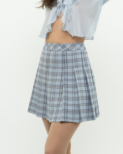 SUNDAY BEST x Blue Plaid Pleated Mini Skirt (XS, S)