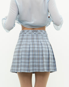 SUNDAY BEST x Blue Plaid Pleated Mini Skirt (XS, S)