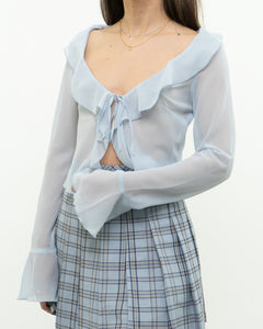 Modern x Baby Blue Sheer Frilly Blouse (XS, S)