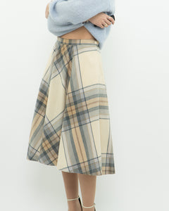 Vintage x Made in Germany x MONDI Beige, Blue Plaid Pure Wool Skirt (XS)