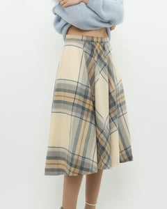 Vintage x Made in Germany x MONDI Beige, Blue Plaid Pure Wool Skirt (XS)