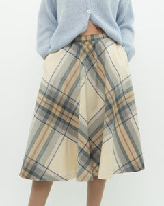 Vintage x Made in Germany x MONDI Beige, Blue Plaid Pure Wool Skirt (XS)