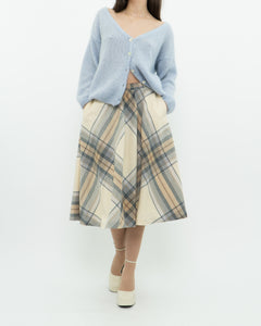 Vintage x Made in Germany x MONDI Beige, Blue Plaid Pure Wool Skirt (XS)