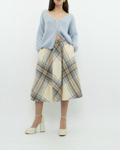 Vintage x Made in Germany x MONDI Beige, Blue Plaid Pure Wool Skirt (XS)