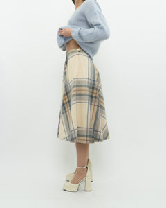 Vintage x Made in Germany x MONDI Beige, Blue Plaid Pure Wool Skirt (XS)