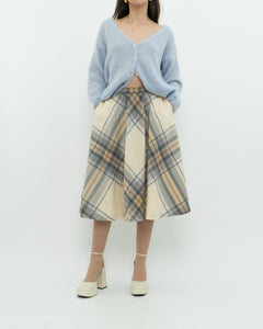 Vintage x Made in Germany x MONDI Beige, Blue Plaid Pure Wool Skirt (XS)