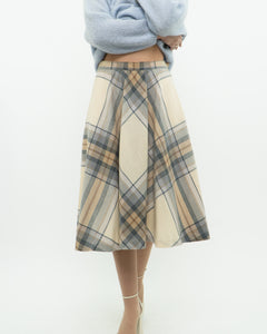 Vintage x Made in Germany x MONDI Beige, Blue Plaid Pure Wool Skirt (XS)