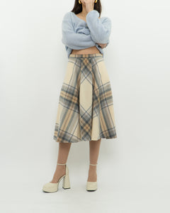 Vintage x Made in Germany x MONDI Beige, Blue Plaid Pure Wool Skirt (XS)