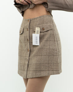 Vintage x JACOB Deadstock Beige Plaid Wool Mini Skirt (S)