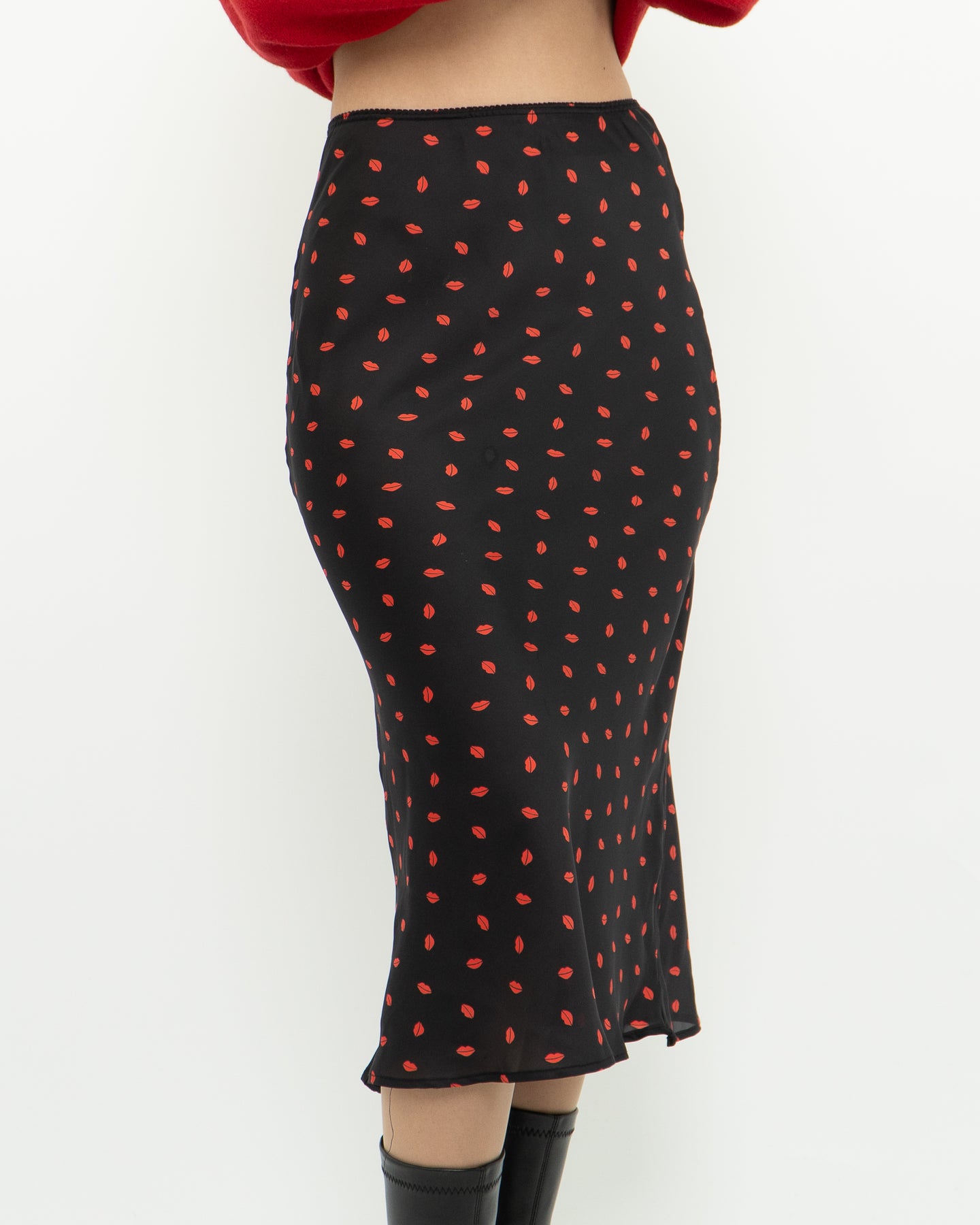 AUDREY 3+1 x Black Heart Patterned Midi Skirt (XS)