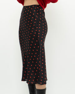 AUDREY 3+1 x Black Heart Patterned Midi Skirt (XS)