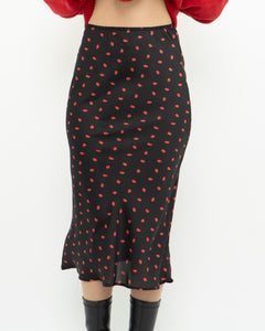 AUDREY 3+1 x Black Heart Patterned Midi Skirt (XS)