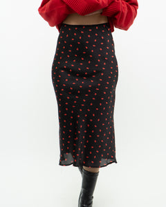 AUDREY 3+1 x Black Heart Patterned Midi Skirt (XS)