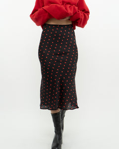 AUDREY 3+1 x Black Heart Patterned Midi Skirt (XS)