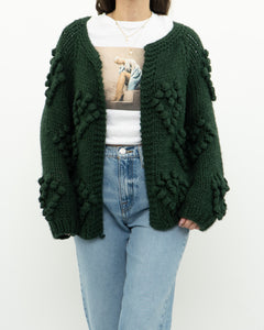 DEBUT x Dark Green Heart Raised-Knit Cardigan (XS-M)