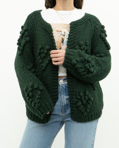 DEBUT x Dark Green Heart Raised-Knit Cardigan (XS-M)